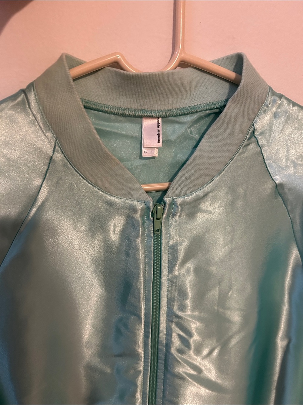 Vintage American Apparel Mint Satin Bomber Jacket - Picture 6 of 6